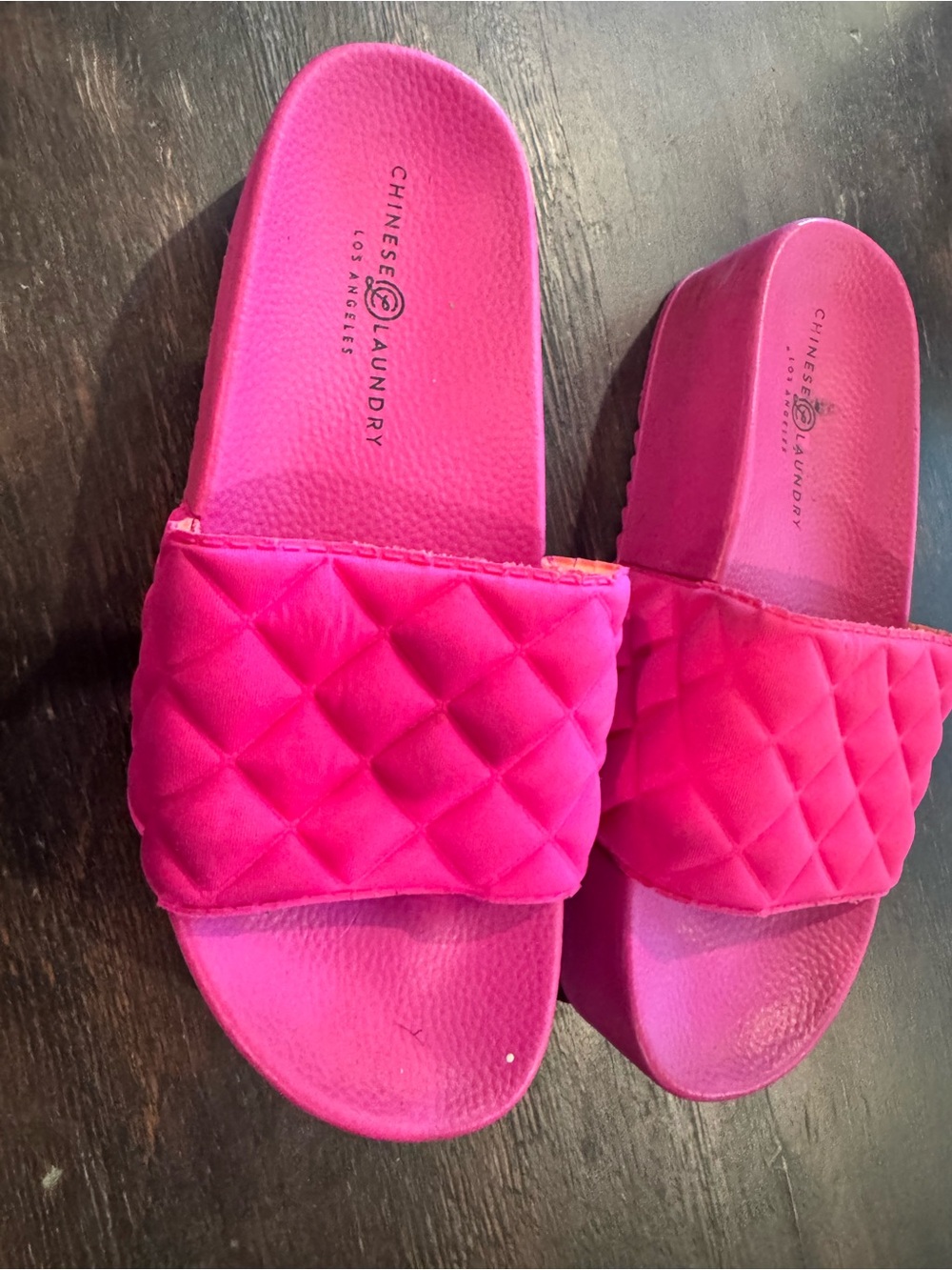 Chinese Laundry Quilted Neon Pink Slide Sandals